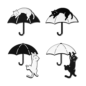 Cute Black and White Art Umbrella Cat Brooch, Alloy Enamel Pins Original Clothing Accessories Collar Pin Chest Flower