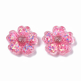Transparent Resin Cabochons, with Paillette and Glitter Powder, Flower