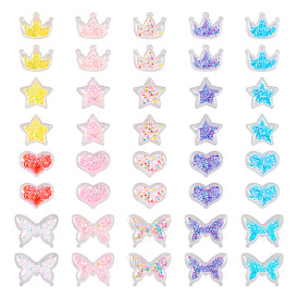 40 шт. 20 стиль Корона/звезда/сердце/бантик пластиковые кабошоны, с пайеткой / блестками, для изготовления заколок-защелок, diy для аксессуаров заколки для бобби