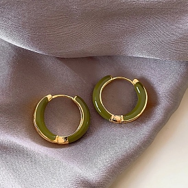 Alloy Enamel Ring Hoop Earrings for Women, with 925 Sterling Silver Pin
