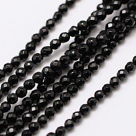 Brins de perles d'onyx noir naturel, teint, ronde à facettes