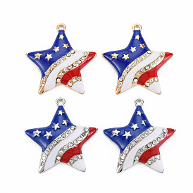 Rack Plating Alloy Enamel Pendants, with Crystal Rhinestone, Light Gold, Cadmium Free & Nickel Free & Lead Free, Star