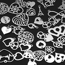 201 Stainless Steel Pendants and Links Connectors, Heart Mixed Shapes, Laser Cut