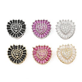 Brass Micro Pave Cubic Zirconia Slide Charms, Long-Lasting Plated, Heart