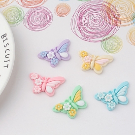Opaque Resin Decoden Cabochons, Butterfly with Flower