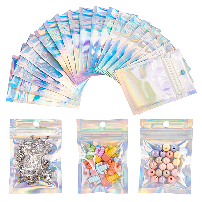 Zip Top Plastic Glitter Holographic Bags, Resealable Bags, Rectangle