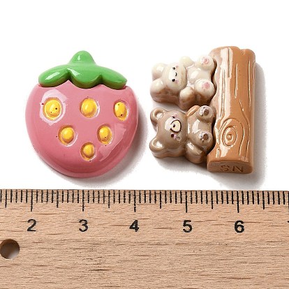 Spring Theme Opaque Resin Decoden Cabochons, Strawberry Cake & Fence & Rabbit, Mixed Shapes