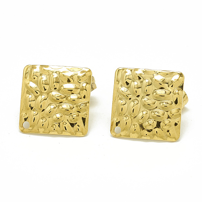 304 Stainless Steel Stud Earring Findings, with Loop and Ear Nuts/Earring Backs, Square