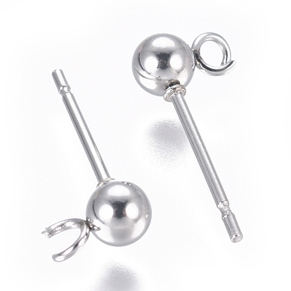 304 Stainless Steel Ear Stud Components, with Loop, Ball