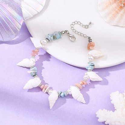 Boho Natural Shell & Larimar & Dyed Morganite Chip Beaded Bracelets for Women