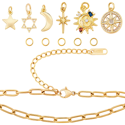Наборы для изготовления браслетов с подвесками на тему звездного неба своими руками, включают в себя ювелирные плоскогубцы из углеродистой стали, из нержавеющей стали цепи браслеты, 304 кольца прыжок из нержавеющей стали, Латунные подвески