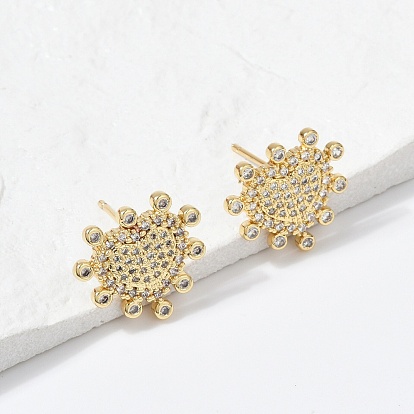 Серьги-гвоздики из латунного микро-паве, без свинца и без кадмия, долговечный, сердце