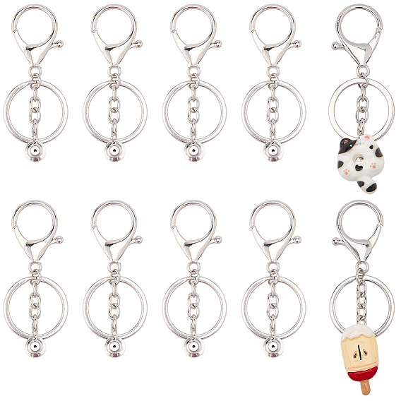 10Pcs Zinc Alloy Lobster Claw Clasps, with Iron Key Ring, Keychain Clasp Findings