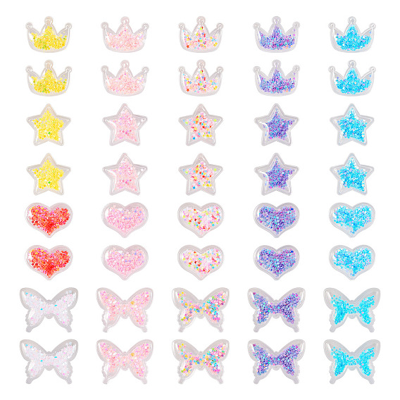 40 шт. 20 стиль Корона/звезда/сердце/бантик пластиковые кабошоны, с пайеткой / блестками, для изготовления заколок-защелок, diy для аксессуаров заколки для бобби