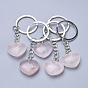 Natural Gemstone Keychain, with Iron Findings, Heart