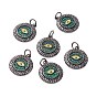 Brass Micro Pave Green Cubic Zirconia Pendants, with Jump Ring, Long-Lasting Plated, Lead Free & Cadmium Free & Nickel Free, Flat Round with Eye
