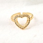 304 Stainless Steel Rhinestone Cuff Open Rings for Women, Heart, Ion Plating(IP)