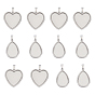 12Pcs 2 Style 304 Stainless Steel Pendant Cabochon Settings, Plain Edge Bezel Cups, Heart & Teardrop