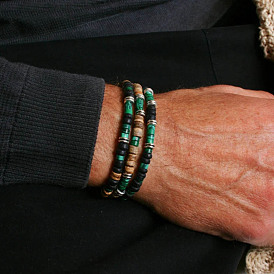 Synthetic Malachite & Coconut Shell Bead Stretch Bracelets, Column