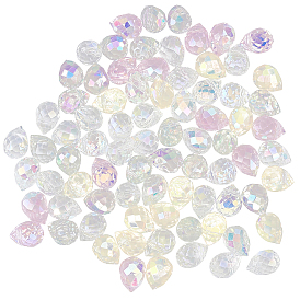 80Pcs Teardrop Electroplated Transparent Glass Charms, Faceted, AB Color Plated