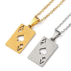 201 Stainless Steel Playing Card Pendant Necklace with Cable Chains
