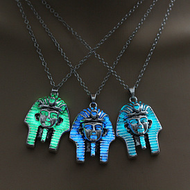 Alloy Pharaoh Cage Pendant Necklace with Luminous Plastic Beads, Glow In The Dark Jewelry for Men Women, Platinum
