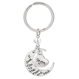 Family Love Heart Moon Keychain for Mom and Grandma - I Love You Design