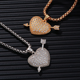 Brass Clear Cubuc Zirconia Shiny Romantic Cupid Arrow Pendant High-End Elegant Necklaces