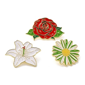 Flower Enamel Pins, Zinc Alloy Brooches for Backpack Clothes, Rose/Lily/Daisy