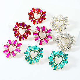 Alloy diamond-studded rhinestone metal sunflower heart-shaped earrings female love fashion simple earrings
