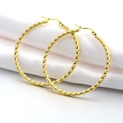 304 Stainless Steel Hoop Earring, Hypoallergenic Earrings, Twisted Ring Shape