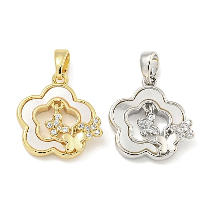 Латунь с прозрачными кубическими цирконами и подвесками в виде ракушек, без кадмия, без никеля и без свинца, цветок с бабочкой