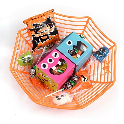 Foldable Square Halloween Paper Candy Treat Gift Boxes, with Visible Window, for Party Favors