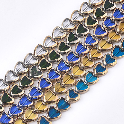 Electroplate Glass Beads Strands, Edge Plated, Heart