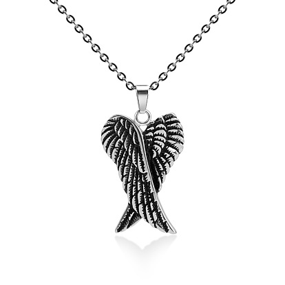 Titanium Steel Pendant Necklace, Wings