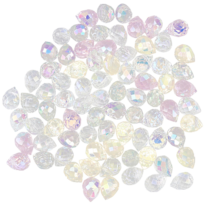 80Pcs Teardrop Electroplated Transparent Glass Charms, Faceted, AB Color Plated