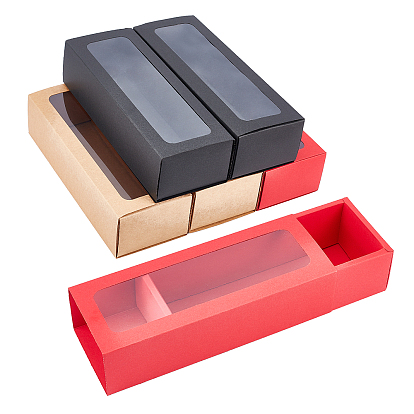 Drawer Kraft Paper Box, Festival Gift Wrapping Boxes, Gift Packaging Boxes, for Jewelry, Wedding Party, with Windows