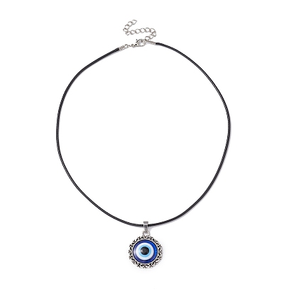Evil Eye Resin Alloy Pendants Necklaces, Waxed Cord Necklaces for Women