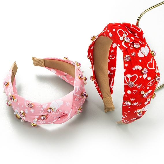 Резинки для волос с жемчугом и стразами ко Дню святого Валентина, Тканевые аксессуары для волос с широким узлом для женщин и девочек