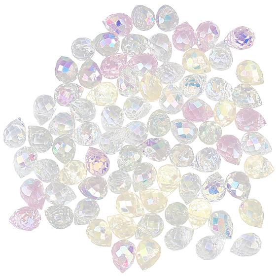 80 pcs charms de vidrio transparente galvanizado en forma de lágrima, facetados, color de ab chapado