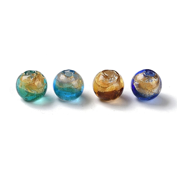 Handmade Gold Sand with Silver Foil Lampwork Beads Strand, Round
