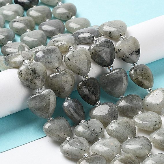Natural Labradorite Beads Strands, with Seed Beads, Heart