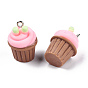 Opaque Resin Pendants, Imitation Food, with Platinum Plated Iron Loops, Cupcake Charm