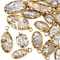 Natural White Shell Pendants, with Light Gold Plated Brass Edge, Oval