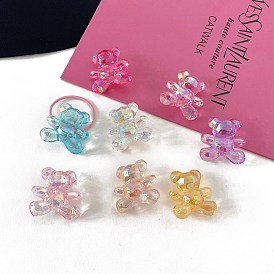 Прозрачные акриловые бусины с УФ-покрытием, радужный, медведь, граненые