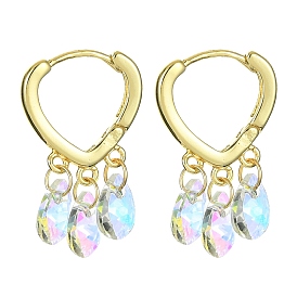 Brass Hoop Earrings with Glass Teardrop Charms