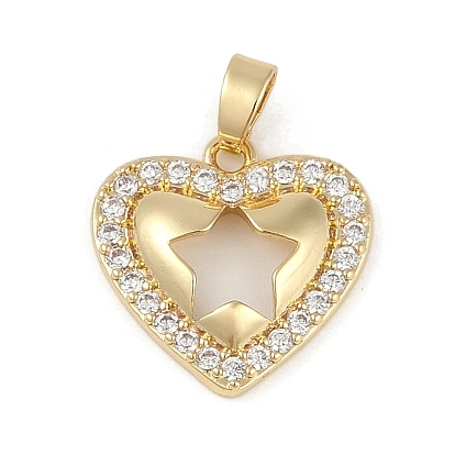 Латунные микропаве прозрачные подвески с фианитом, без кадмия, без никеля и без свинца, Сердце звездочкой