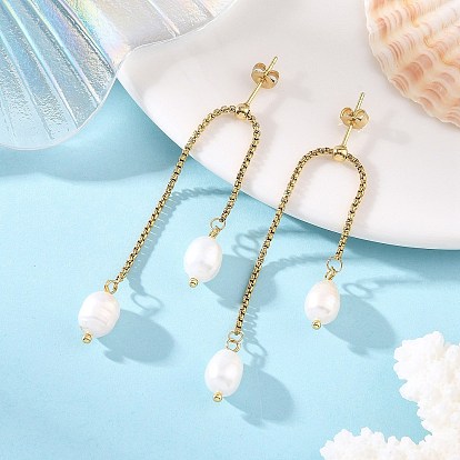 304 Pendientes colgantes de acero inoxidable y perlas cultivadas naturales de agua dulce, pendientes de latón para mujer