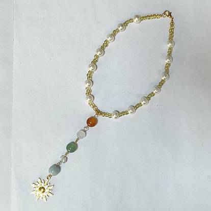Adornos colgantes para coche con colgante de sol de aleación y piedras preciosas naturales, con broches de langosta de la aleación de la garra