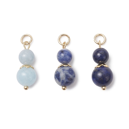 3шт. 3 стили смешанные круглые подвески из драгоценных камней, подвески в форме тыквы с 304 соединительными кольцами из нержавеющей стали, золотые